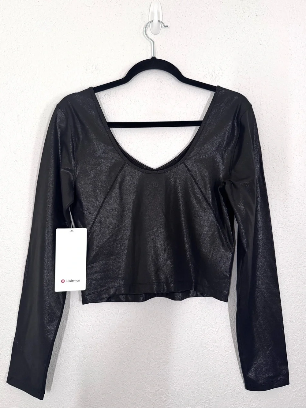 Lululemon Align Long Sleeve Cropped Shirt in Shine Foil Black Size 10 NEW